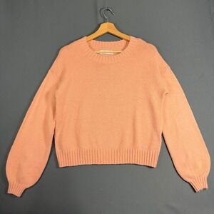Hollister California Womens XS Peach Coral Knit Crew Neck Drop Shoulder Sweater